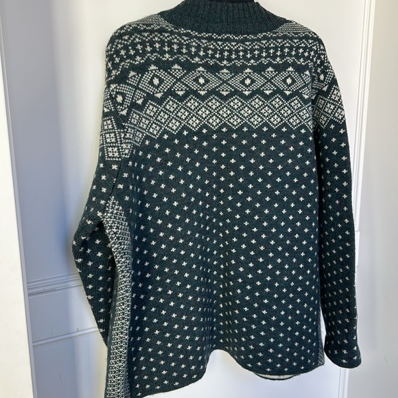Lands End Knit Wool Fair Isle Full Zip Cardigan Sweater Large XLarge in Green - Picture 9 of 14